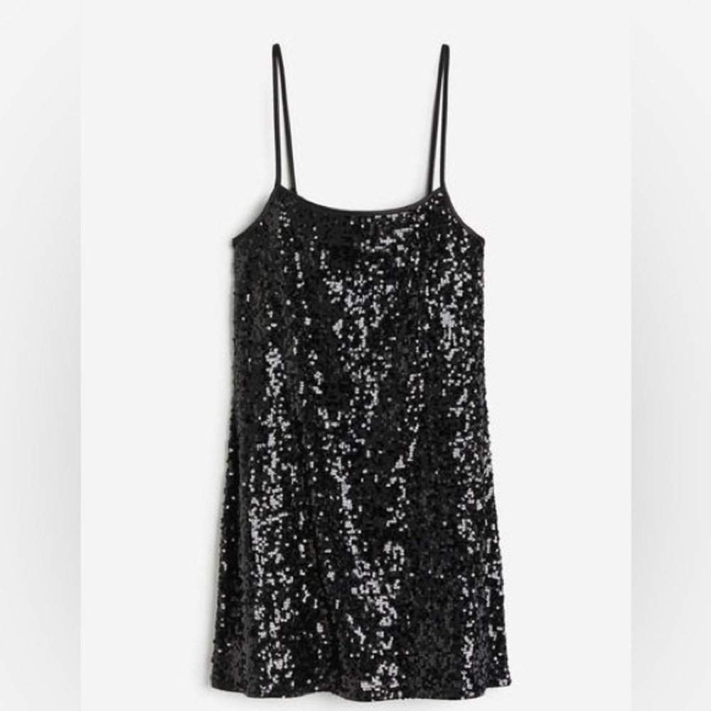 H&M Sequined Mini Dress, Black XL